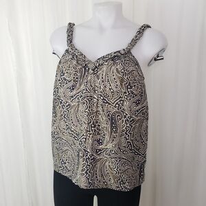 Banana Republic paisley braided strap top blue beige size small
